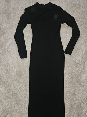 Zara Black Long-Sleeve Maxi Bodycon Dress